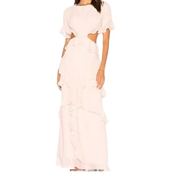 Fame and Partners Marissa Ruffle Maxi Dress Pale Pink Lined Boho Size 2 NWT - Picture 1 of 10